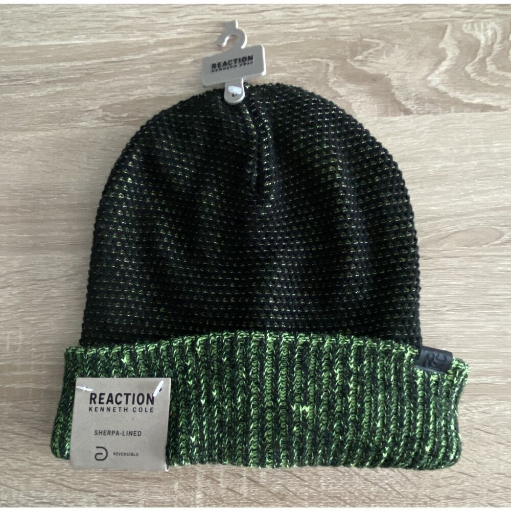 Kenneth Cole Reaction Sherpa-Lined Beanie Green One Size NEW